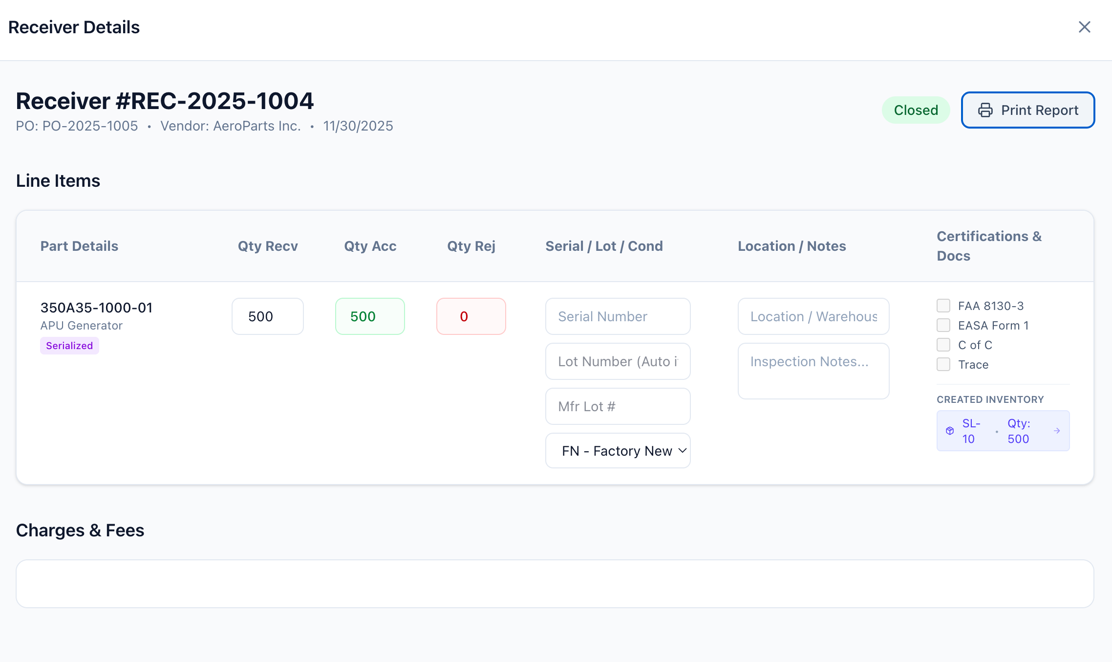 Receiver & Cert Tracking
